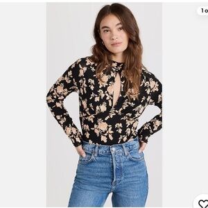 Free People Black and Cream Floral Top